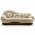 Soffa med rundad rygg och runda kuddar – beige/brun