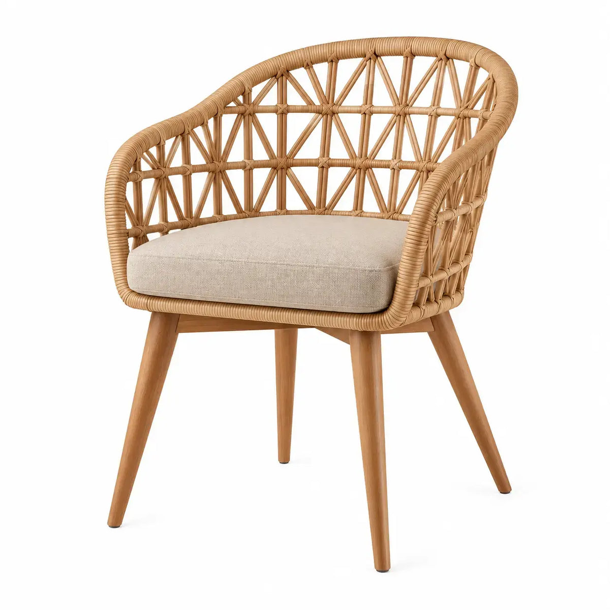 Karmstol med flätmönstrad rygg och sittdyna – brun/beige