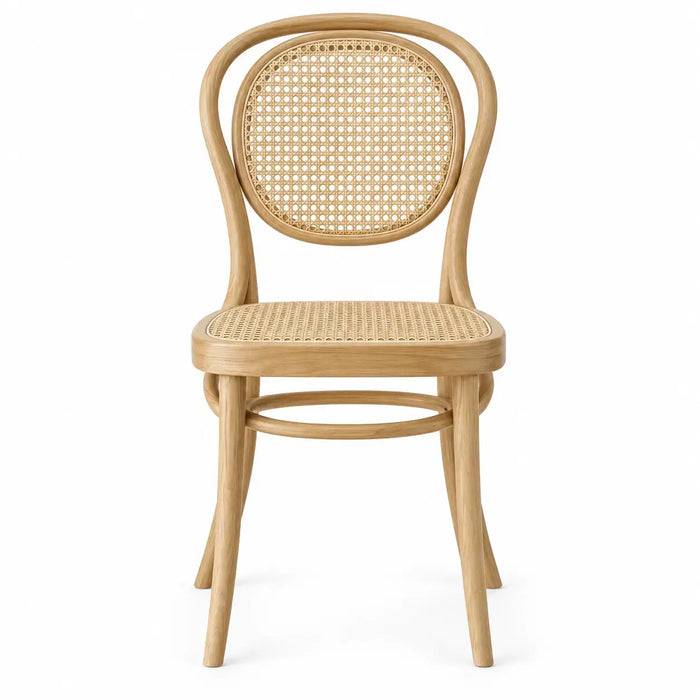 Stol med runt flätmönstrat ryggstöd – beige