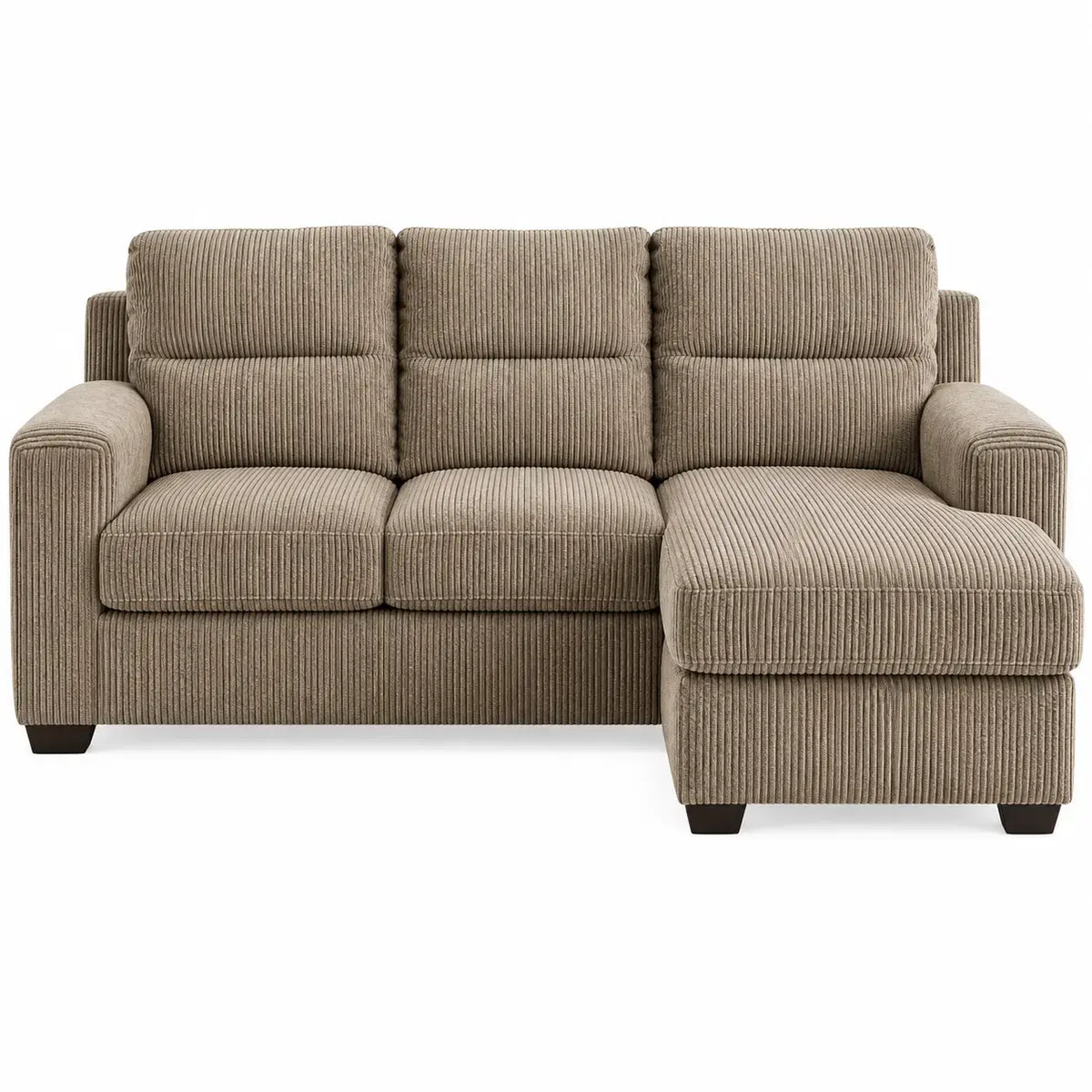 Soffa med schäslong och indelade ryggdynor – brun